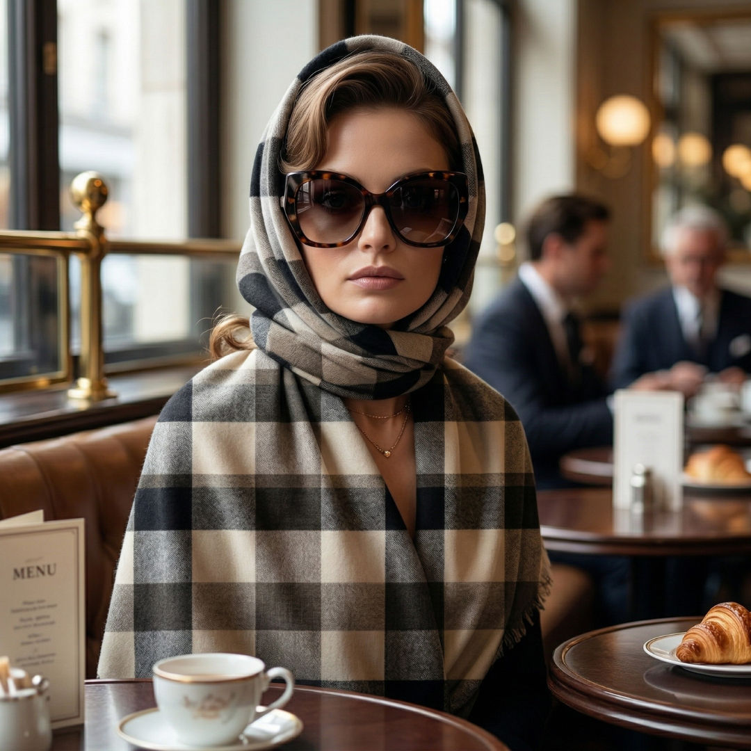 Classic Checkered Brown Grey Scarf